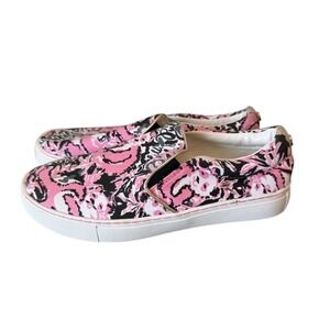 Lilly Pulitzer Julie Sneakers Panda Hibiscus Shoes Women's Sz Canvas Pink Black
